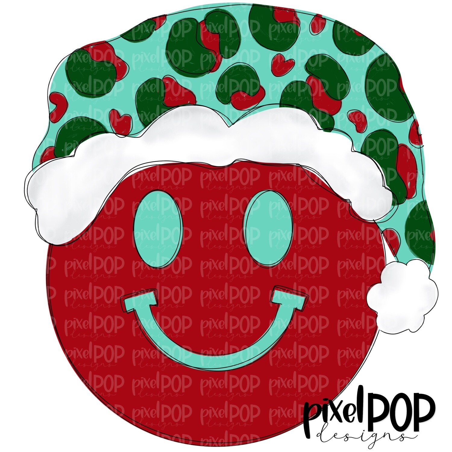Leopard Print Christmas Smiley with Hat PNG | Christmas Art | Christmas | Santa Clip Art | Christmas Design | Christmas | Digital Download | Printable Artwork | Art