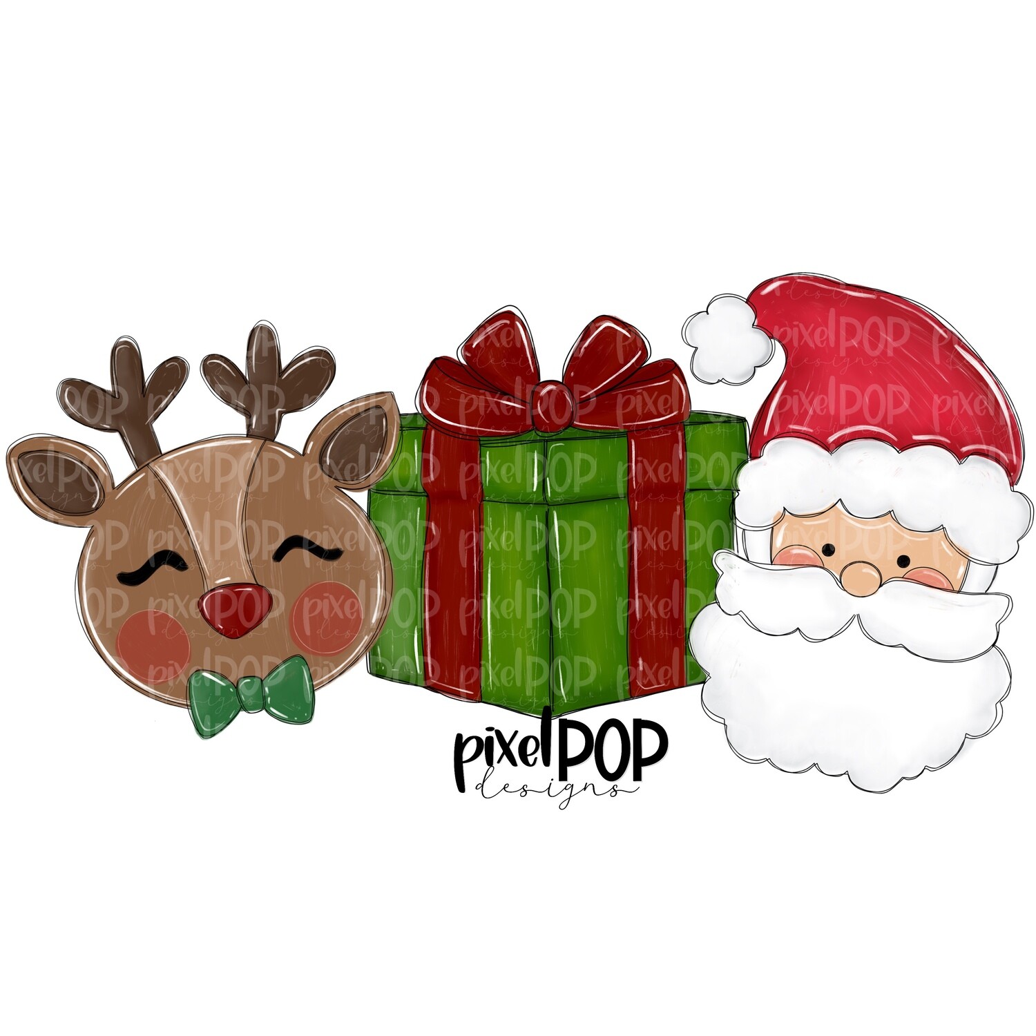 Reindeer Boy, Present, and Santa Light Trio PNG | Christmas Art | Santa | Santa Clip Art | Santa Claus | Christmas | Digital Download | Printable Artwork | Art