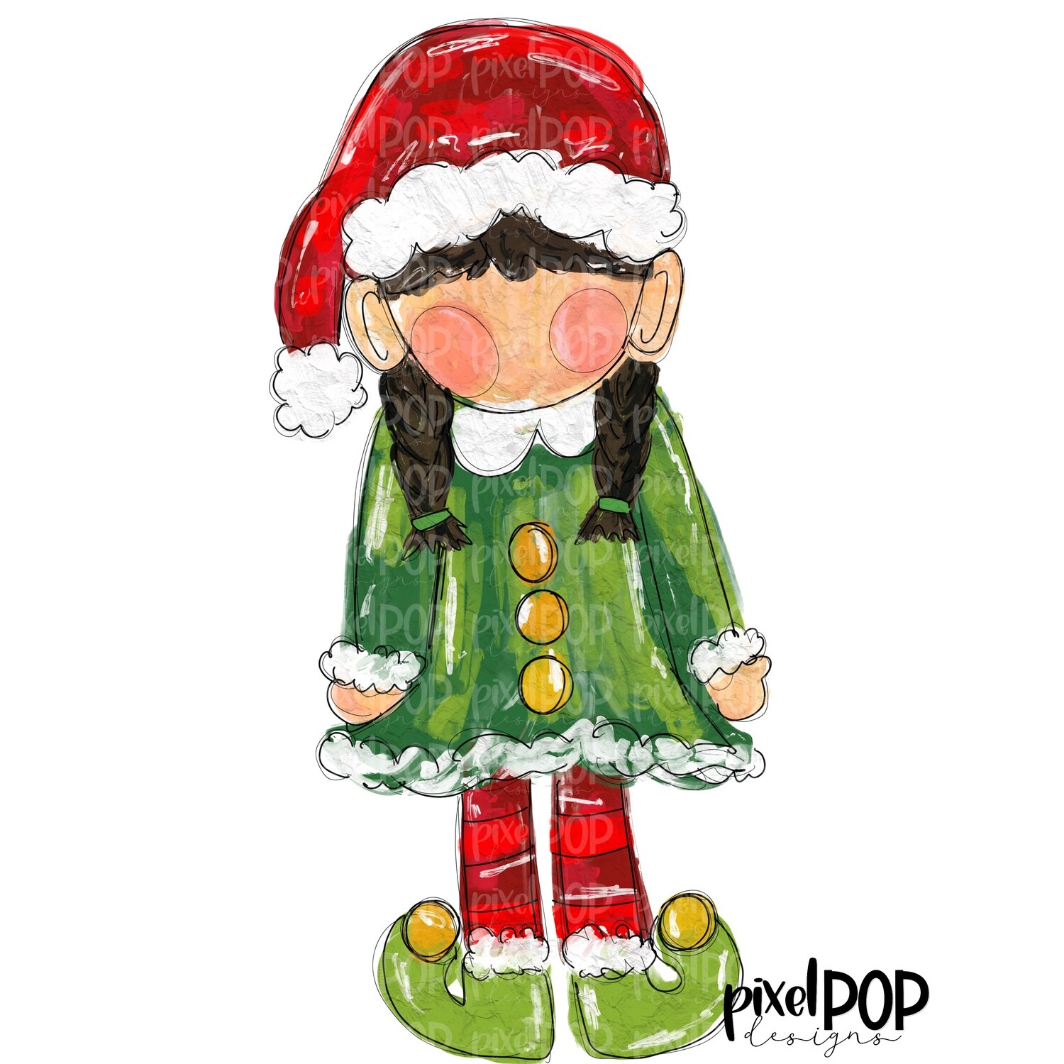 Textured Elf, Girl, Black Christmas | Happy Holidays Sublimation PNG | Hand Drawn Art | Sublimation PNG | Digital Download | Printable Artwork | Merry