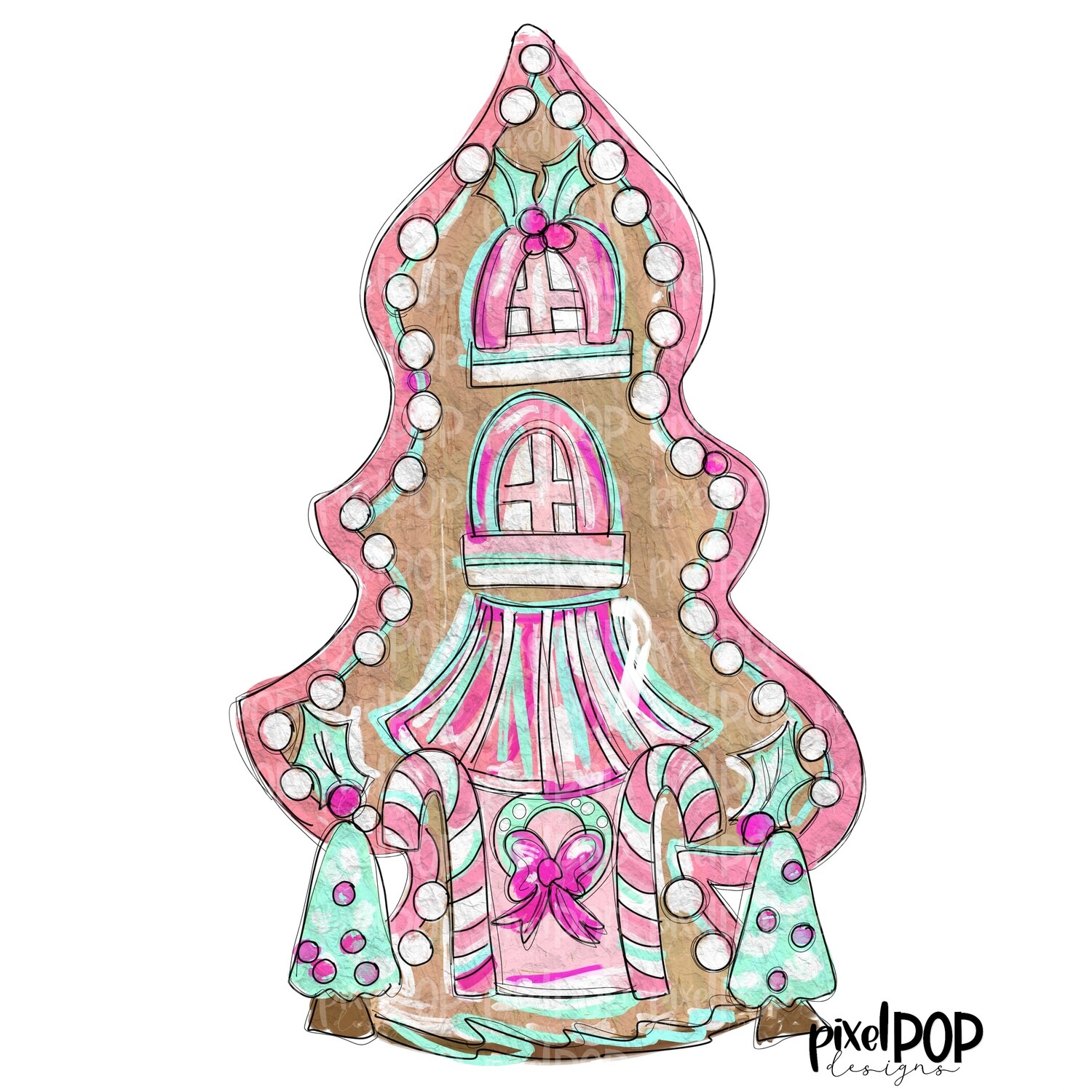 Christmas Tree Gingerbread Villagel | Happy Holidays Sublimation PNG | Hand Drawn Art | Sublimation PNG | Digital Download | Printable Artwork | Merry