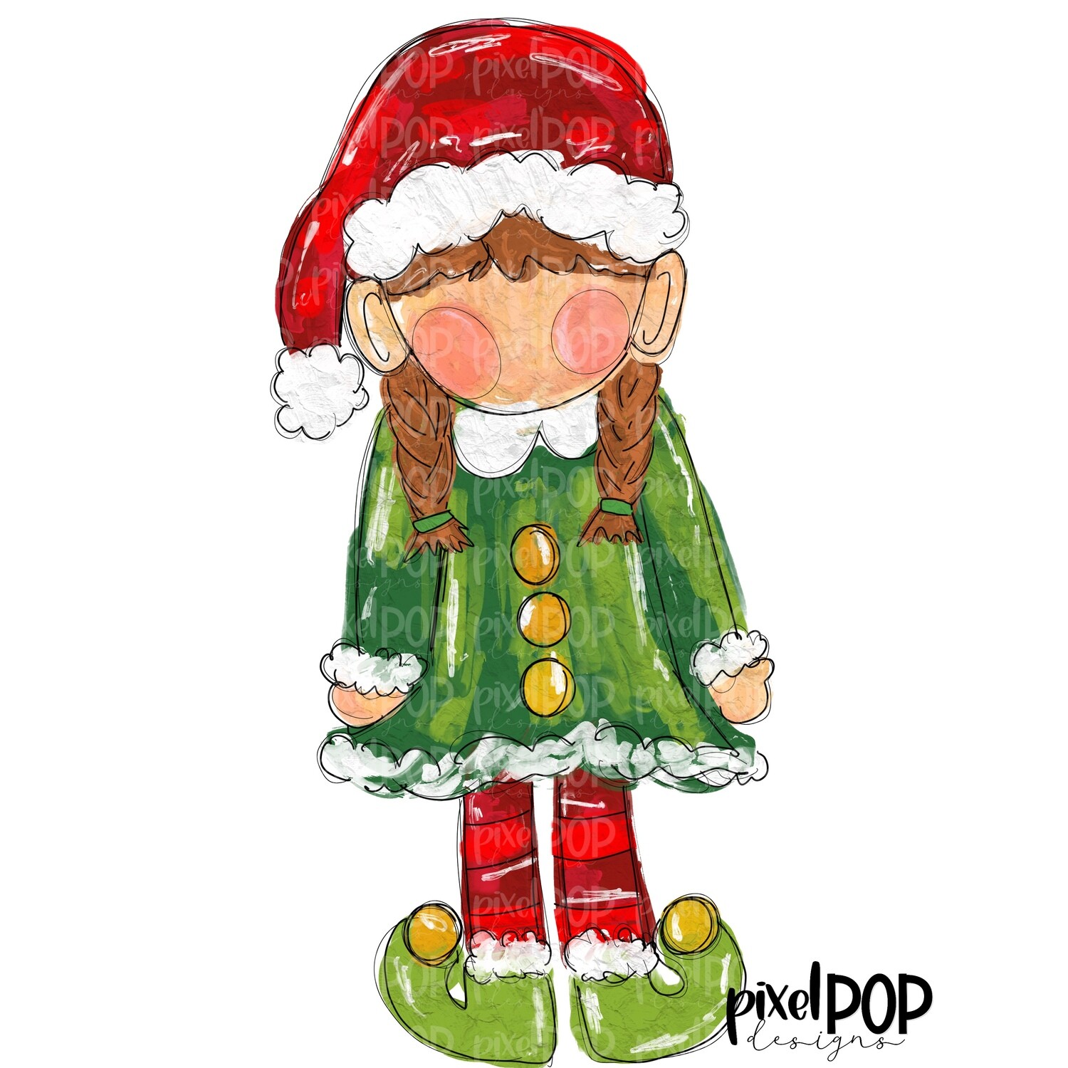 Textured Elf, Girl, Red, Christmas | Happy Holidays Sublimation PNG | Hand Drawn Art | Sublimation PNG | Digital Download | Printable Artwork | Merry