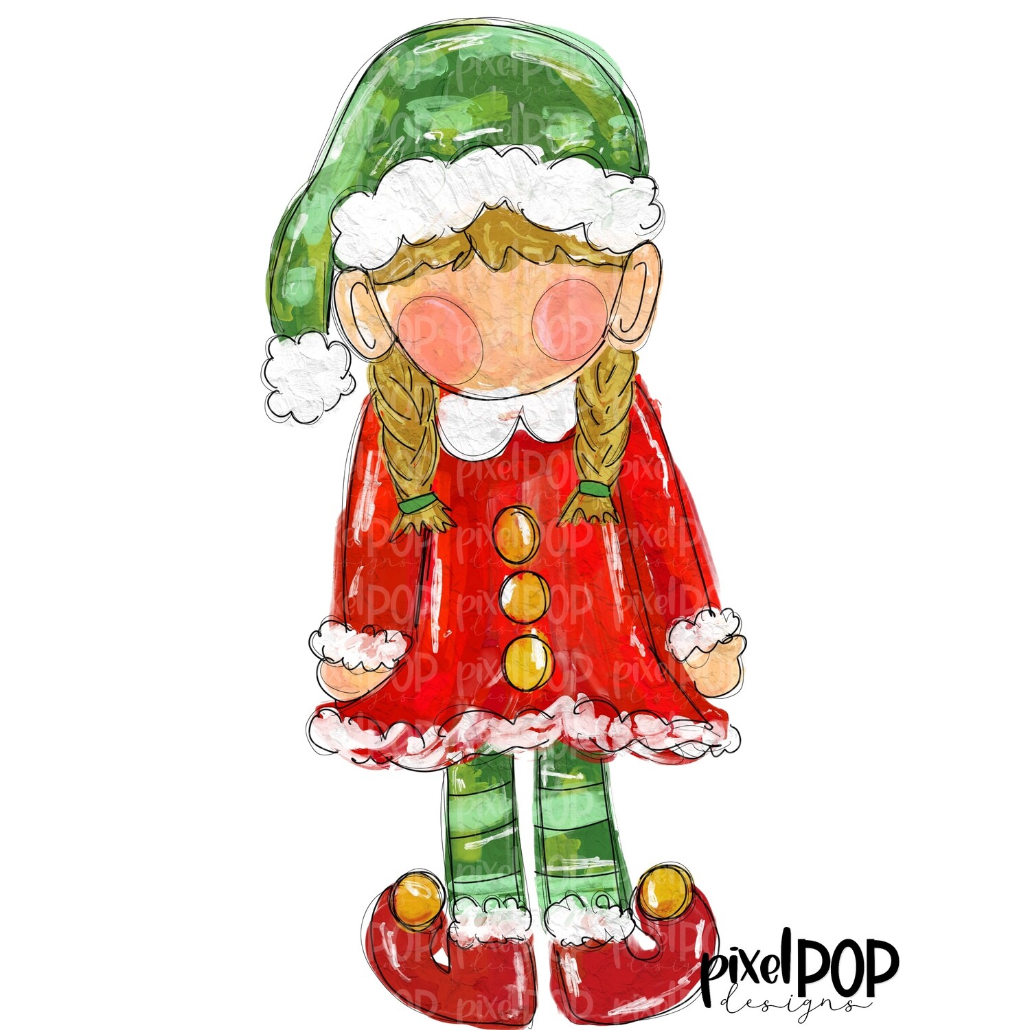 Textured Elf, Girl, Blonde Christmas | Happy Holidays Sublimation PNG | Hand Drawn Art | Sublimation PNG | Digital Download | Printable Artwork | Merry
