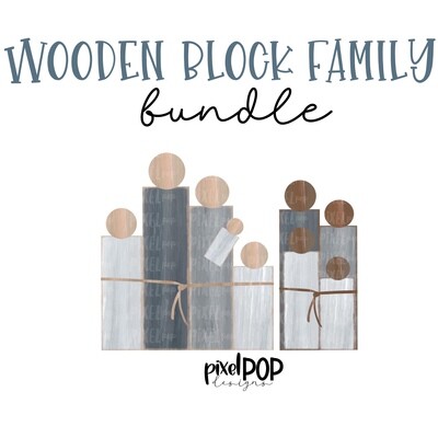 Wooden Block Family BUNDLE PNG Set with Accessories | Family Portrait Art | Wooden Blocks | Family Design