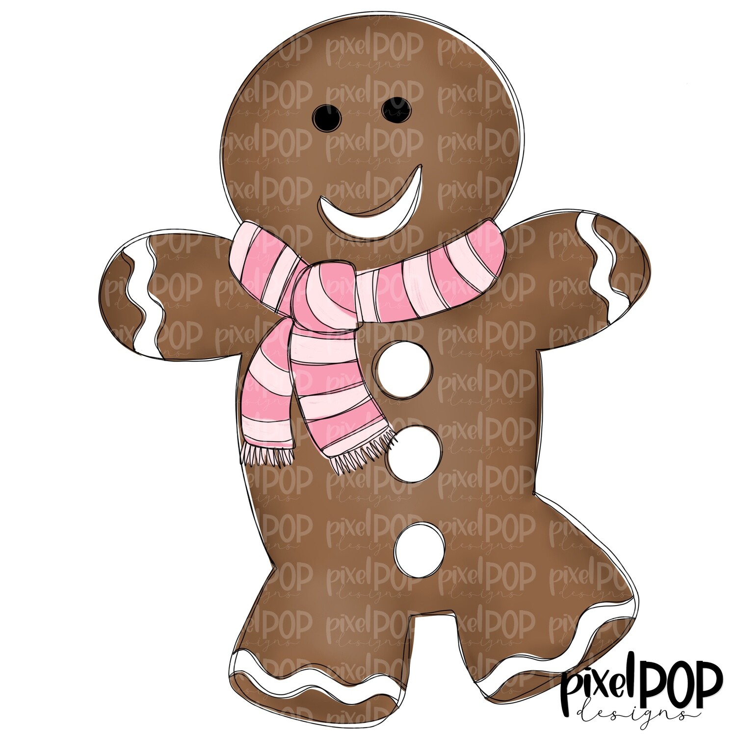 Gingerbread Girl Pink Scarf PNG | Christmas Cookie | Gingerbread Cookie Man Christmas Art | Digital Download | Printable Artwork
