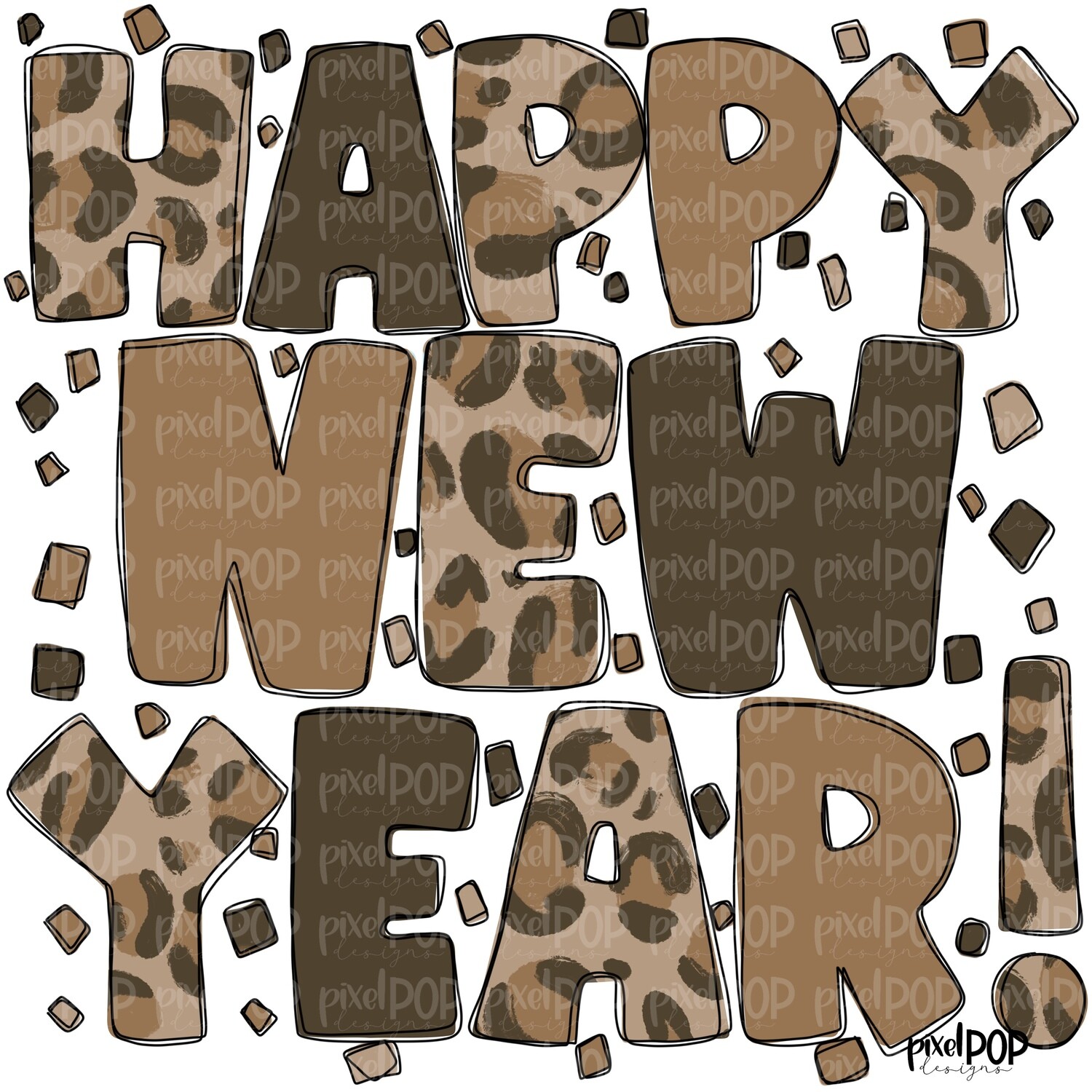 Happy New Year Leopard PNG | New Year's Eve Art | Hand Drawn Design | Sublimation PNG | Digital Download