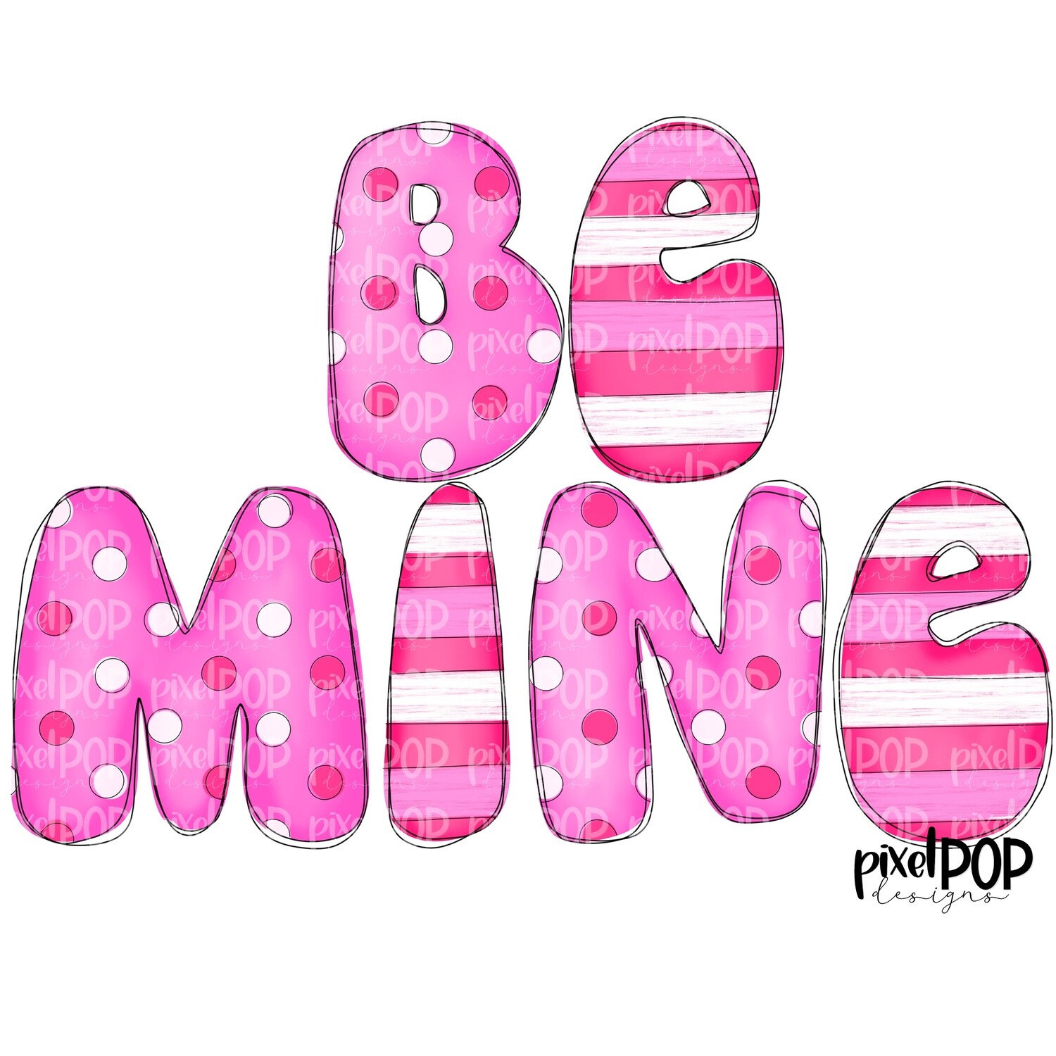 Be Mine Pink Stripe Polka Dot | Valentine's Day | Painted Art Print Hearts | Love | Valentine | Hand Painted | Digital Design | Printable Art