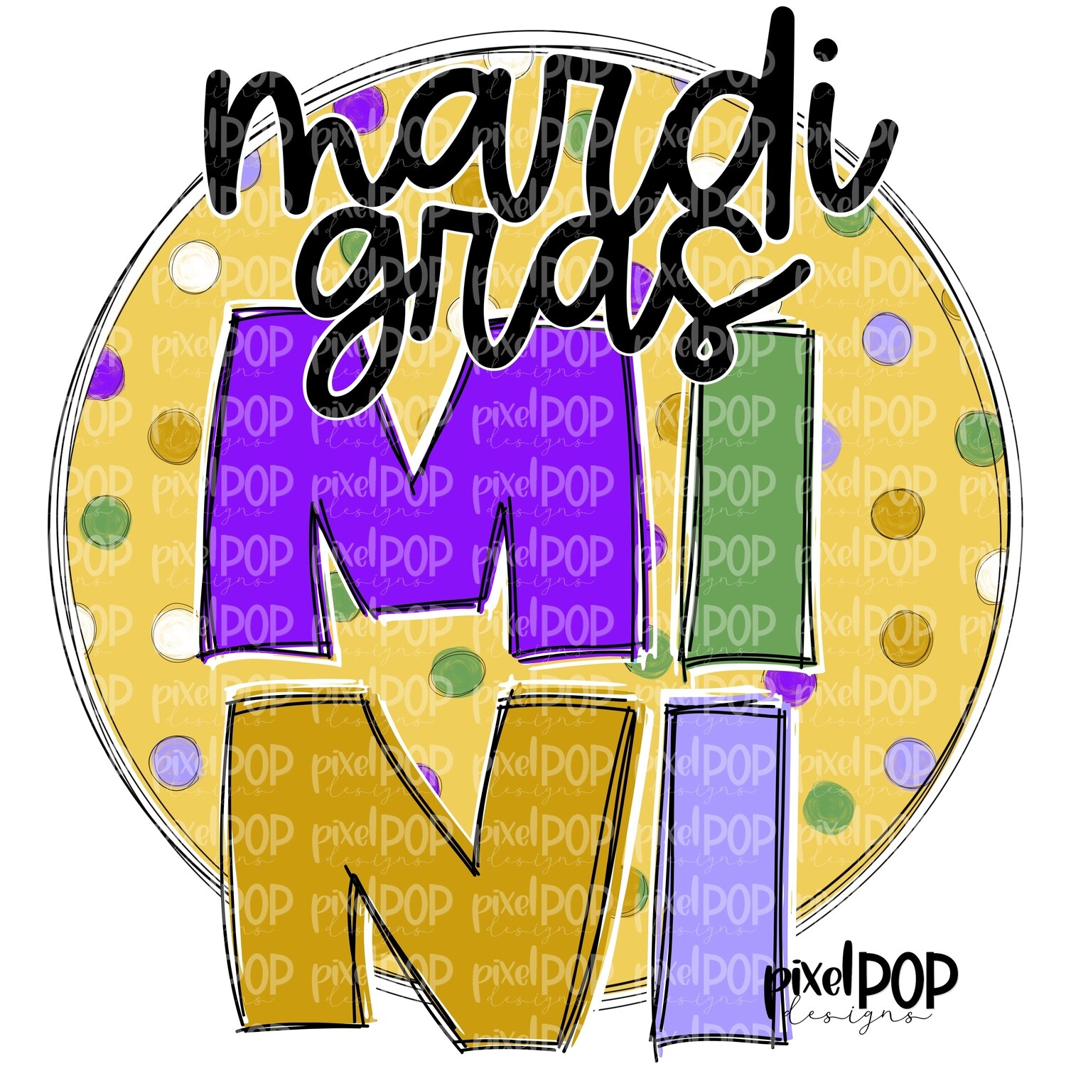 Mardi Gras Mini Circle PNG | New Orleans Art | Hand Painted Design | Mardi Gras Design | Digital Download