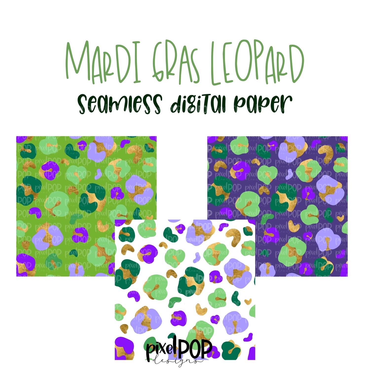 Mardi Gras Seamless Leopard Print Digital Paper PNG | Set of 3 | Seamless Digital Paper Set of Two PNG | Christmas Art | Hand Painted | Digital Download | Digital Scrapbooking