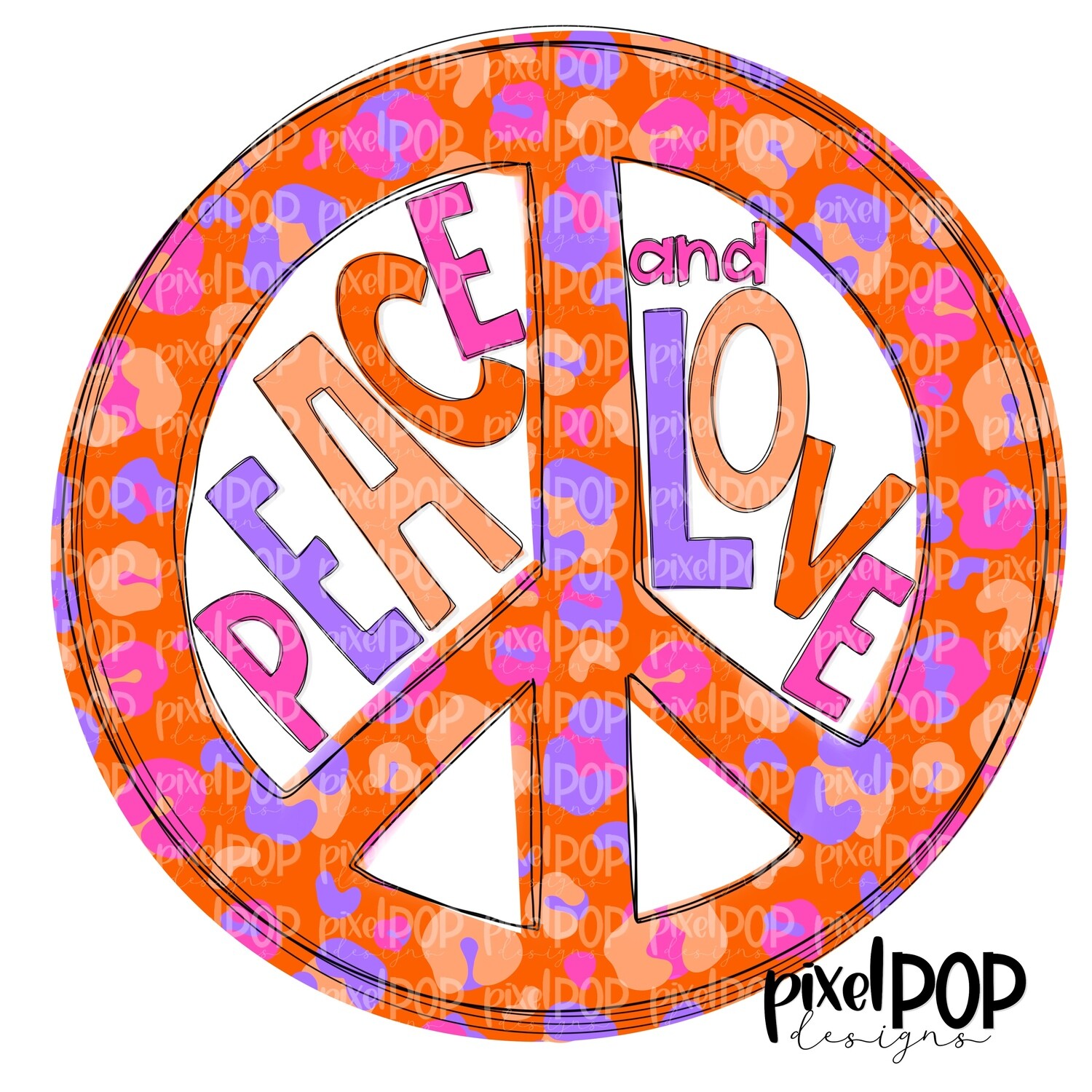 Peace Sign Peace and Love Leopard PNG | Peace Art PNG | Sublimation PNG | Digital Download | Printable Art | Clip Art