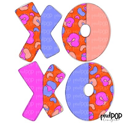 XoXo Colorblock Leopard Valentine&#39;s Day Sublimation PNG | Valentine Art | XoXo Design | Hand Painted Art | Digital Download | Printable