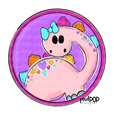 Valentine Dinosaur Girl Circle PNG | Valentine Hearts | Sassy Valentine Design Heart | Hand Painted Art | Digital Design | Printable Art