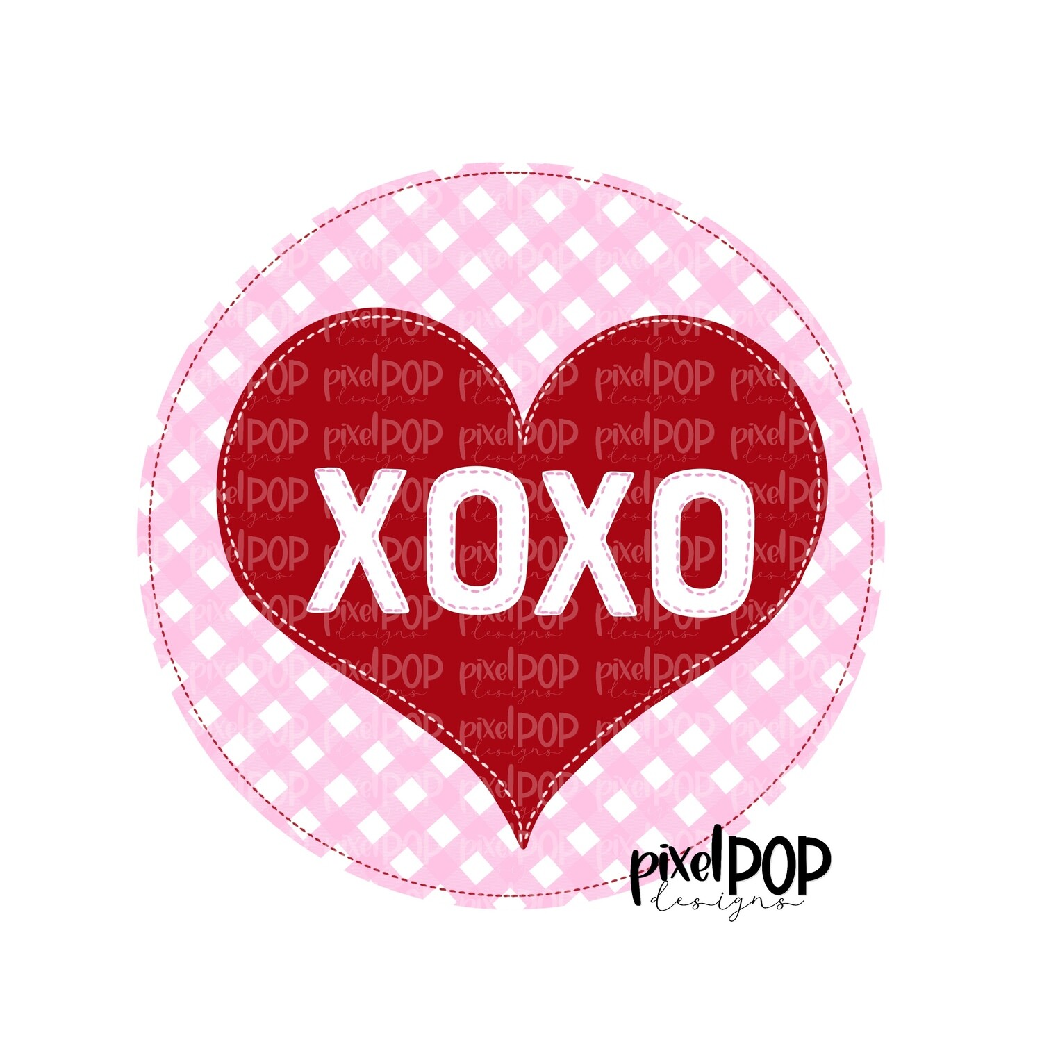 Faux Applique Heart XOXO Circle Pink PNG | Valentine Hearts | Sassy Valentine Design Heart | Hand Painted Art | Digital Design | Printable Art