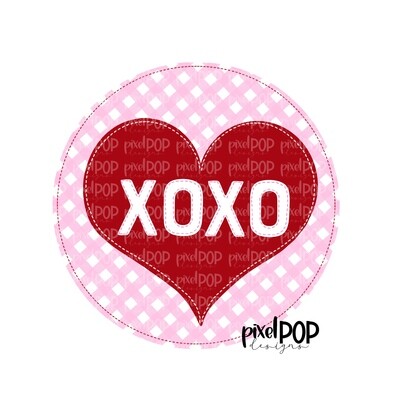 Faux Applique Heart XOXO Circle Pink PNG | Valentine Hearts | Sassy Valentine Design Heart | Hand Painted Art | Digital Design | Printable Art