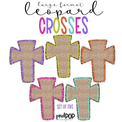Leopard Print Crosses Set of Five PNG | Cross Clip Art | Religious Art | Bible Verse | Digital Download | Printable Art | Clip Art