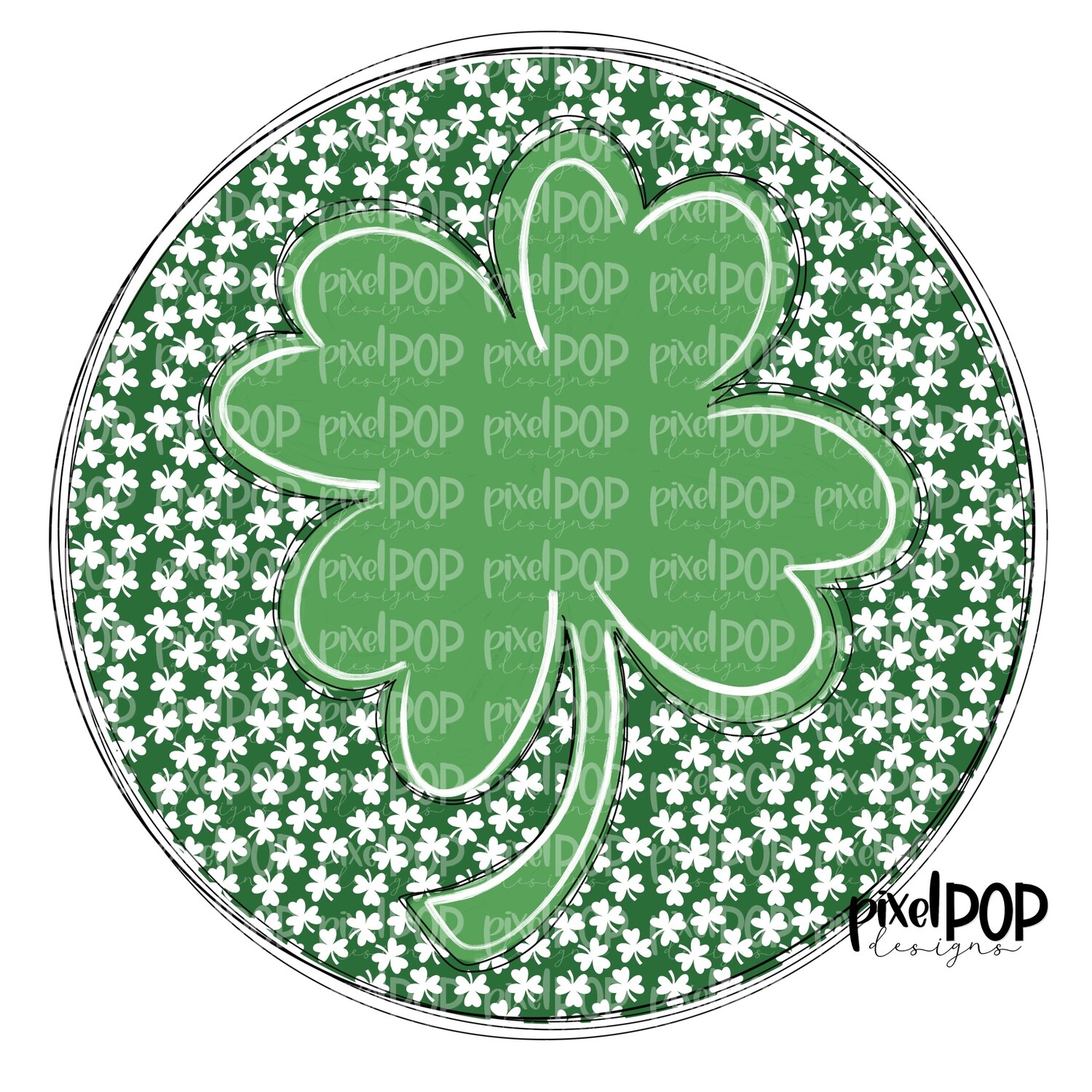 Circle Shamrock with Pattern Four Leaf Clover Saint Patrick's Day PNG | Clover Art | Painted Art | Digital Download | Printable | St. Paddy's Day