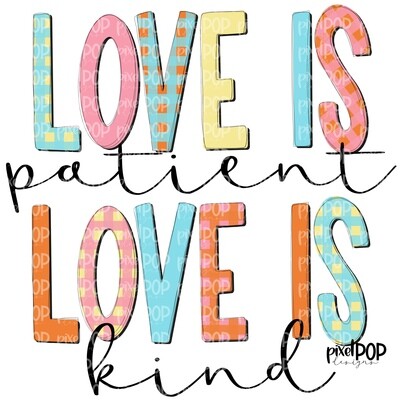 Love is Patient Colorful PNG | Love is Kind | Valentines Day Art | Bible Verse | Digital Download | Printable Art | Clip Art