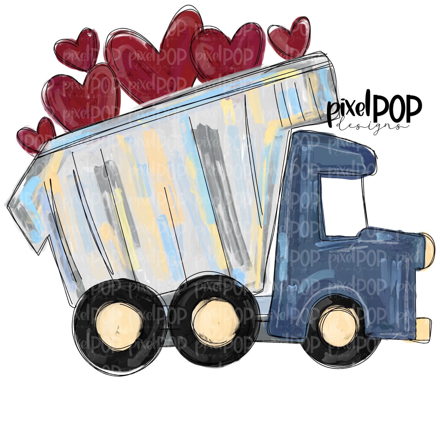 Dump Truck with Hearts PNG | Valentines Day Art | Digital Download | Printable Art | Clip Art
