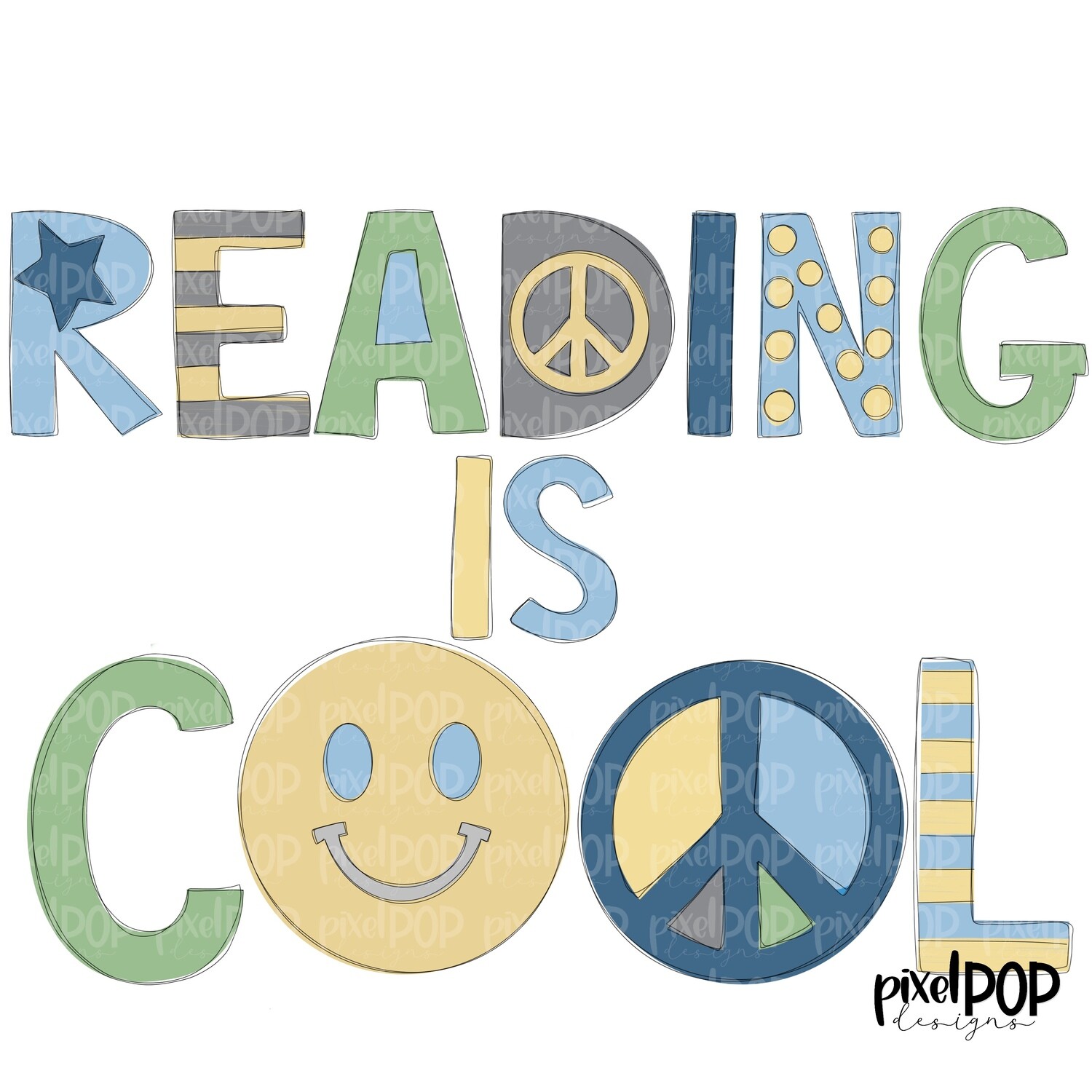 Reading is Cool Retro Blue PNG  | Hand Drawn Design | Sublimation PNG | Digital Download | Read Across America | Reading