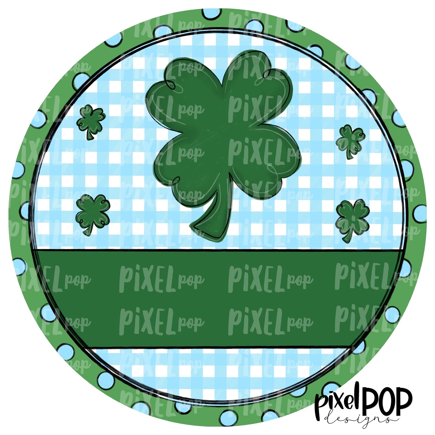 Circle Saint Patrick's Day Blue Gingham PNG | Four Leaf Clover | Lucky PNG |  Hand Painted Art | Digital Art | Printable | St. Paddy's Day Sublimation