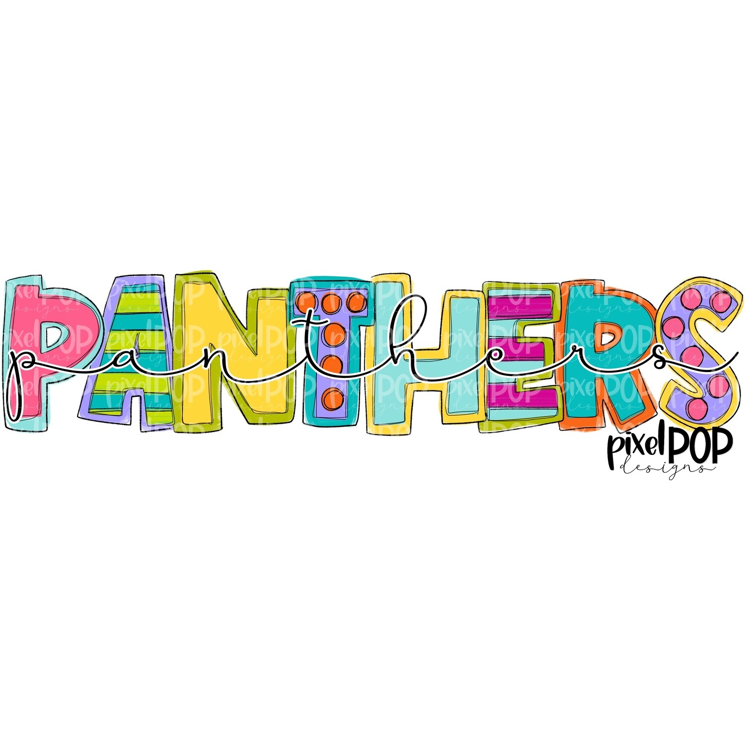 Funky Block and Script Mascots Panthers PNG | Team Sublimation Design | Team Spirit Design | Panthers Clip Art | Digital Download | Printable Artwork