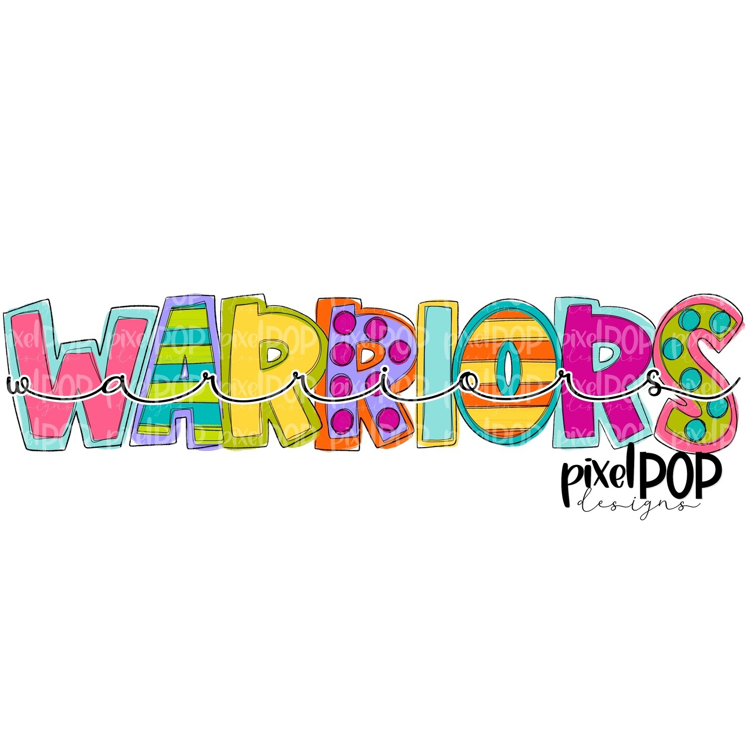 Funky Block and Script Mascots Warriors PNG | Team Sublimation Design | Team Spirit Design | Warriors Clip Art | Digital Download | Printable Artwork