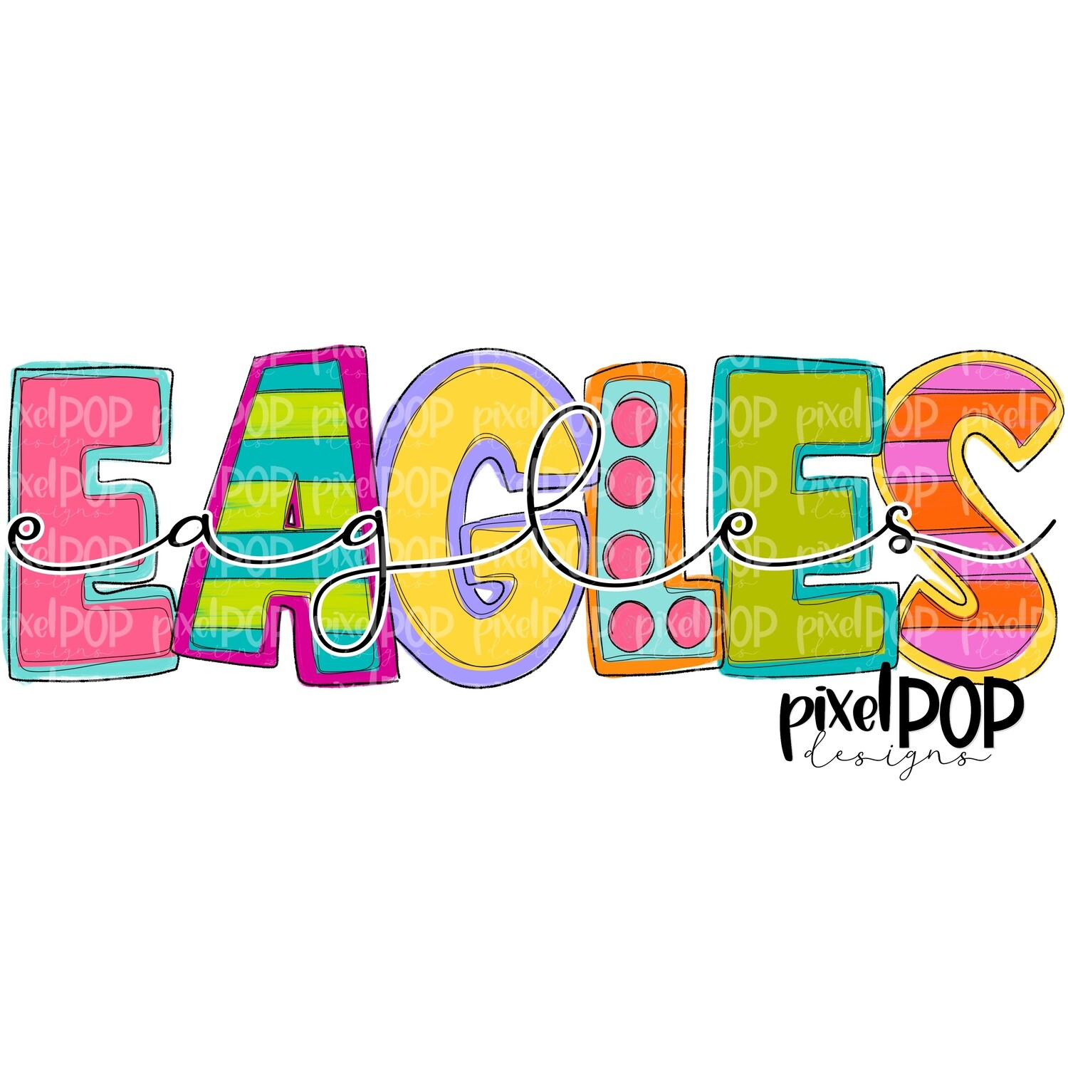 Funky Block and Script Mascots Eagles PNG | Team Sublimation Design | Team Spirit Design | Eagles Clip Art | Digital Download | Printable Artwork