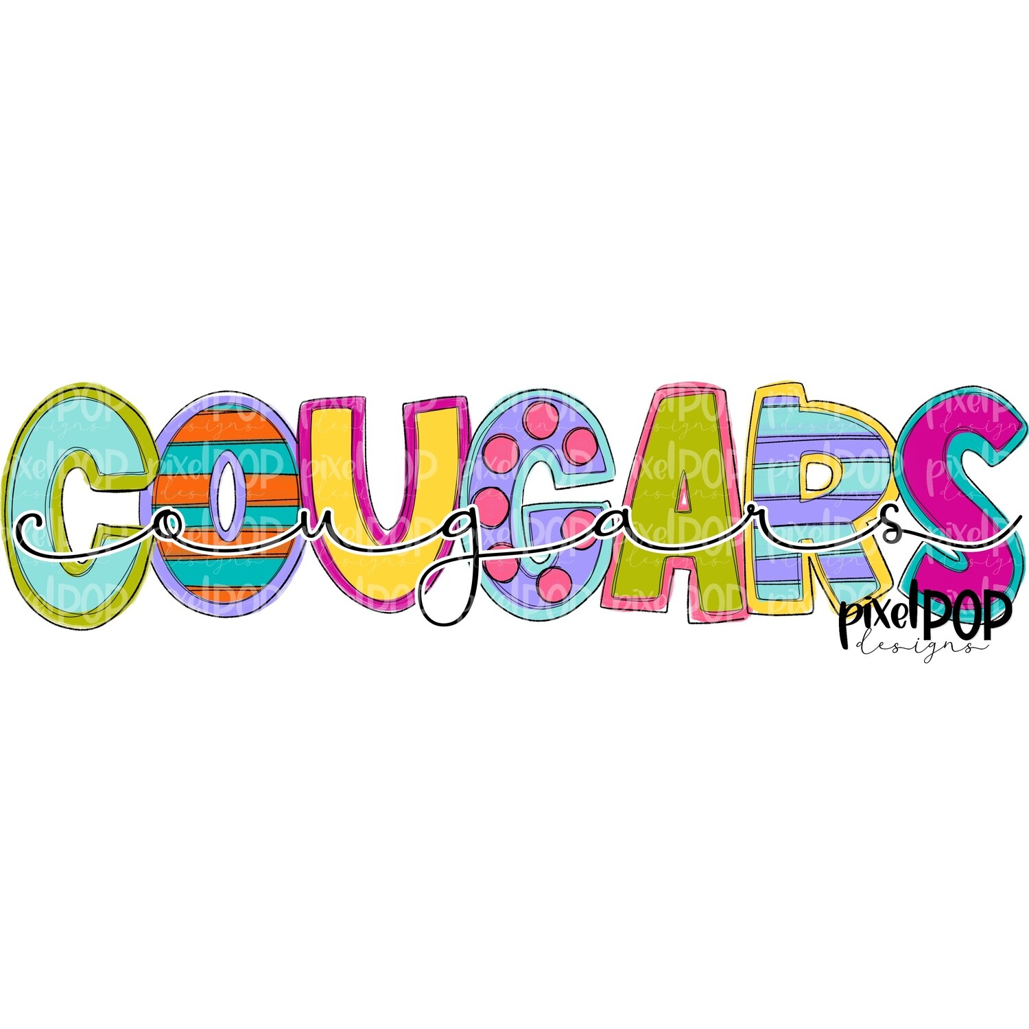 Funky Block and Script Mascots Cougars PNG | Team Sublimation Design | Team Spirit Design | Cougars Clip Art | Digital Download | Printable Artwork