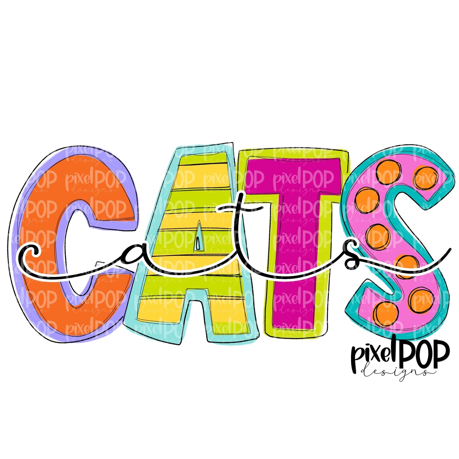 Funky Block and Script Mascots Cats PNG | Team Sublimation Design | Team Spirit Design | Cats Clip Art | Digital Download | Printable Artwork