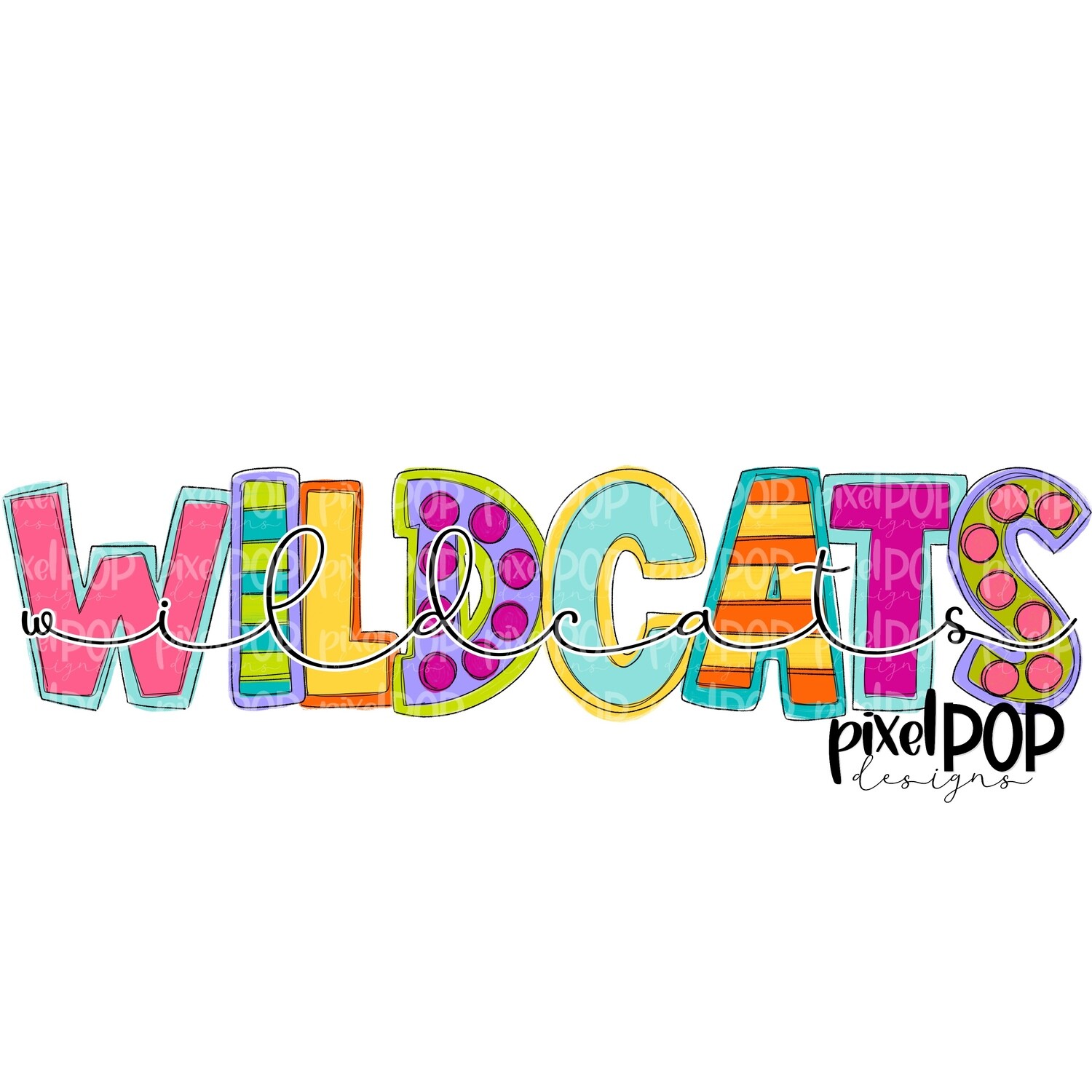Funky Block and Script Mascots Wildcats PNG | Team Sublimation Design | Team Spirit Design | Wildcats Clip Art | Digital Download | Printable Artwork