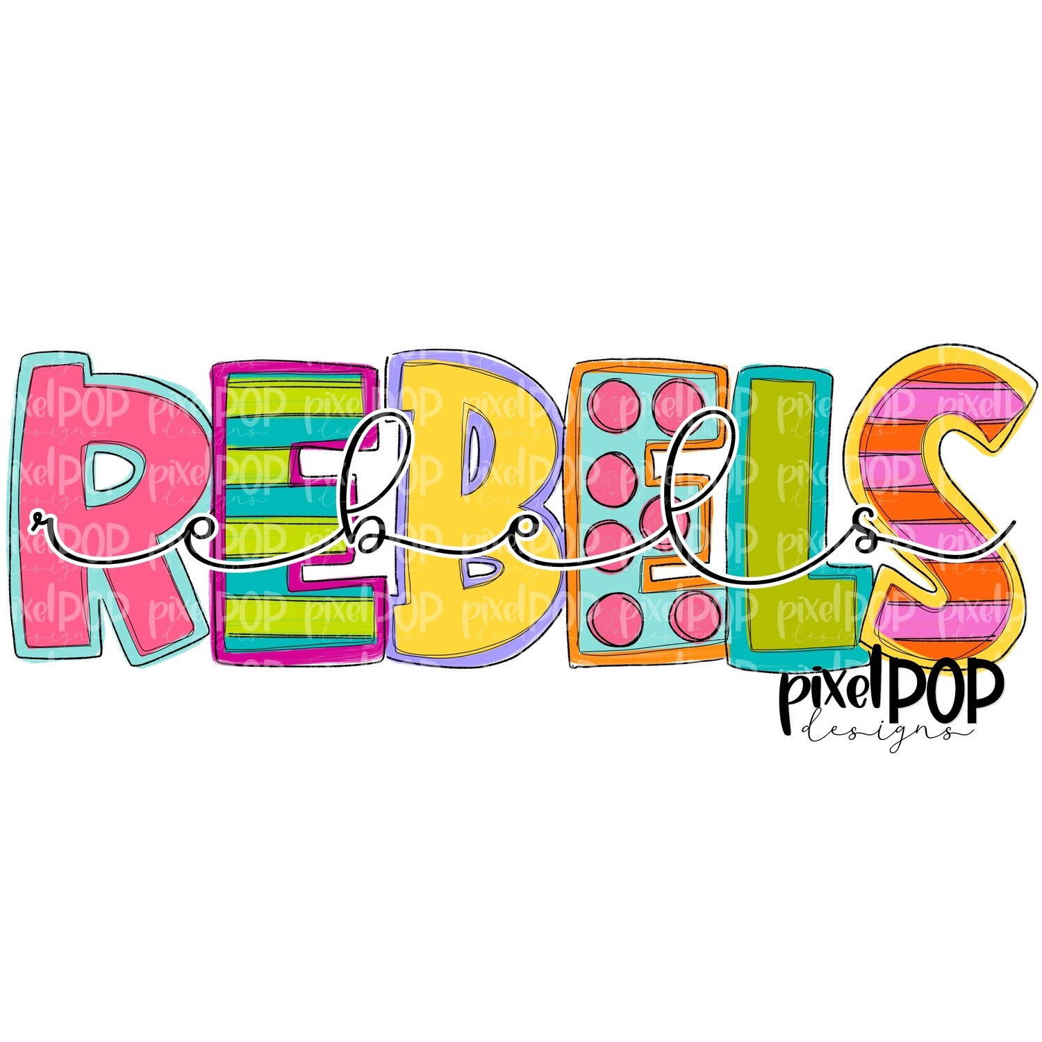 Funky Block and Script Mascots Rebels PNG | Team Sublimation Design | Team Spirit Design | Rebels Clip Art | Digital Download | Printable Artwork