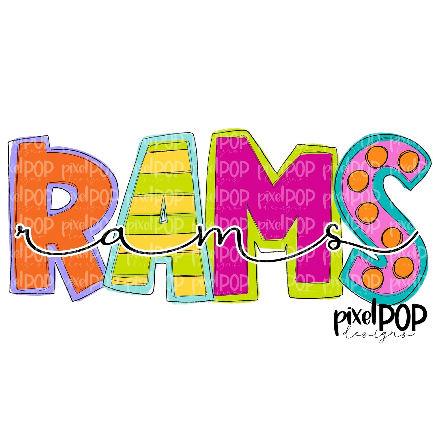 Funky Block and Script Mascots Rams PNG | Team Sublimation Design | Team Spirit Design | Rams Clip Art | Digital Download | Printable Artwork