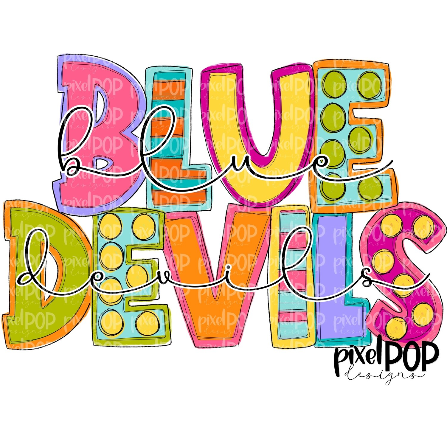 Funky Block and Script Mascots Blue Devils PNG | Team Sublimation Design | Team Spirit Design | Blue Devils Clip Art | Digital Download | Printable Artwork