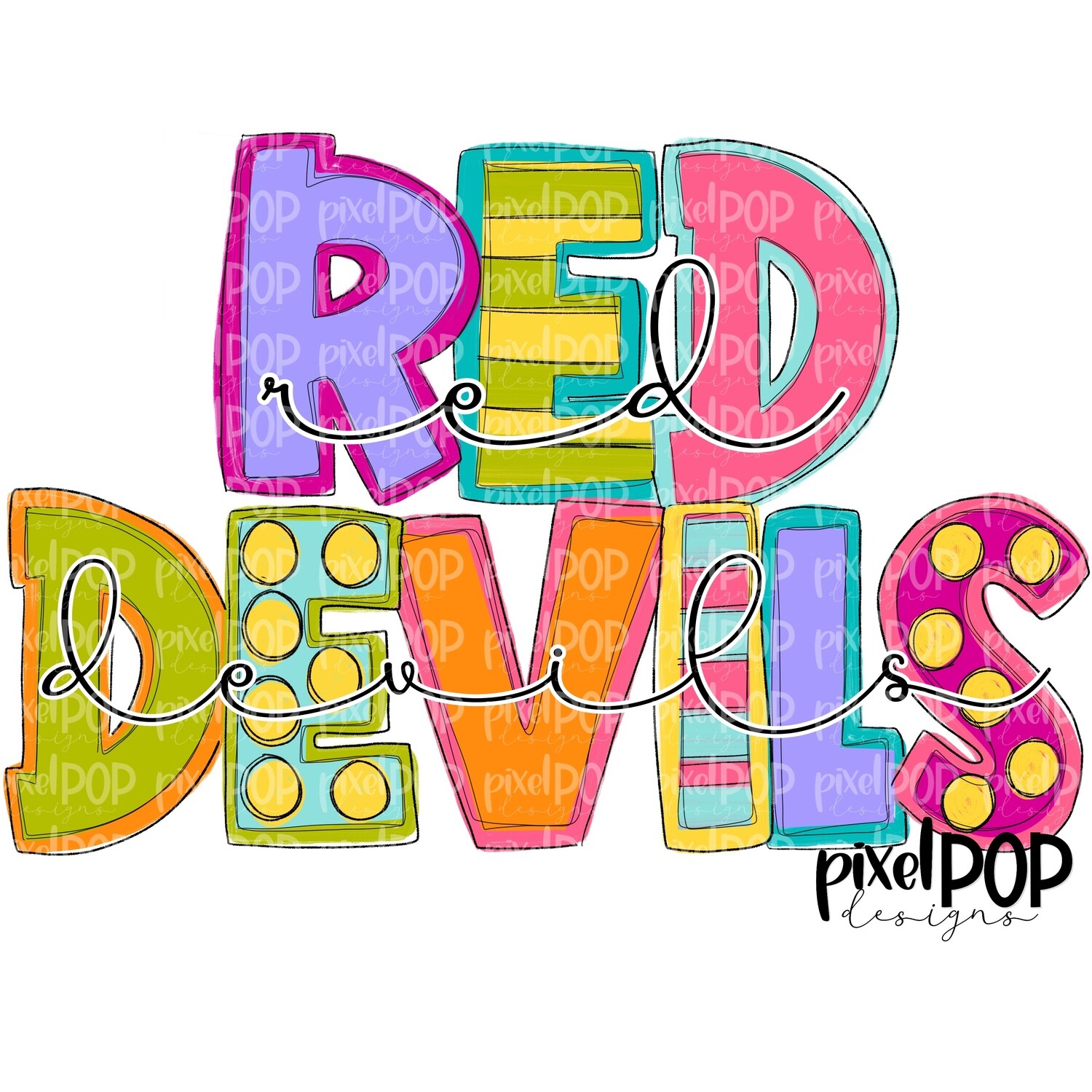 Funky Block and Script Mascots Red Devils PNG | Team Sublimation Design | Team Spirit Design | Red Devils Clip Art | Digital Download | Printable Artwork