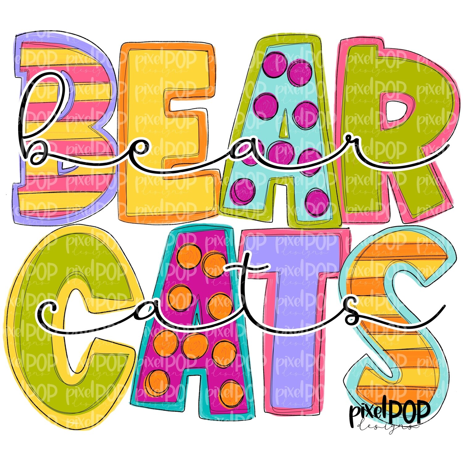 Funky Block and Script Mascots Bearcats PNG | Team Sublimation Design | Team Spirit Design | Bearcats Clip Art | Digital Download | Printable Artwork