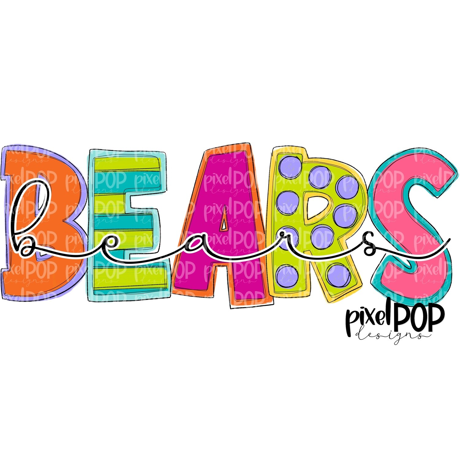 Funky Block and Script Mascots Bears PNG | Team Sublimation Design | Team Spirit Design | Bears Clip Art | Digital Download | Printable Artwork