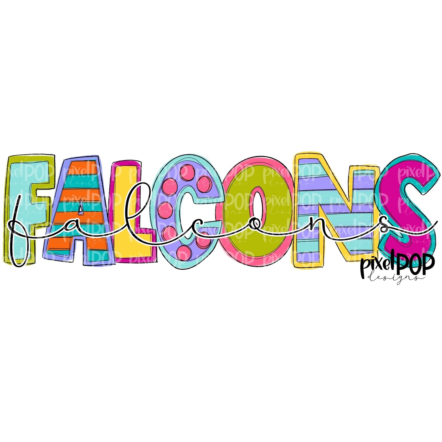 Funky Block and Script Mascots Falcons PNG | Team Sublimation Design | Team Spirit Design | Falcons Clip Art | Digital Download | Printable Artwork