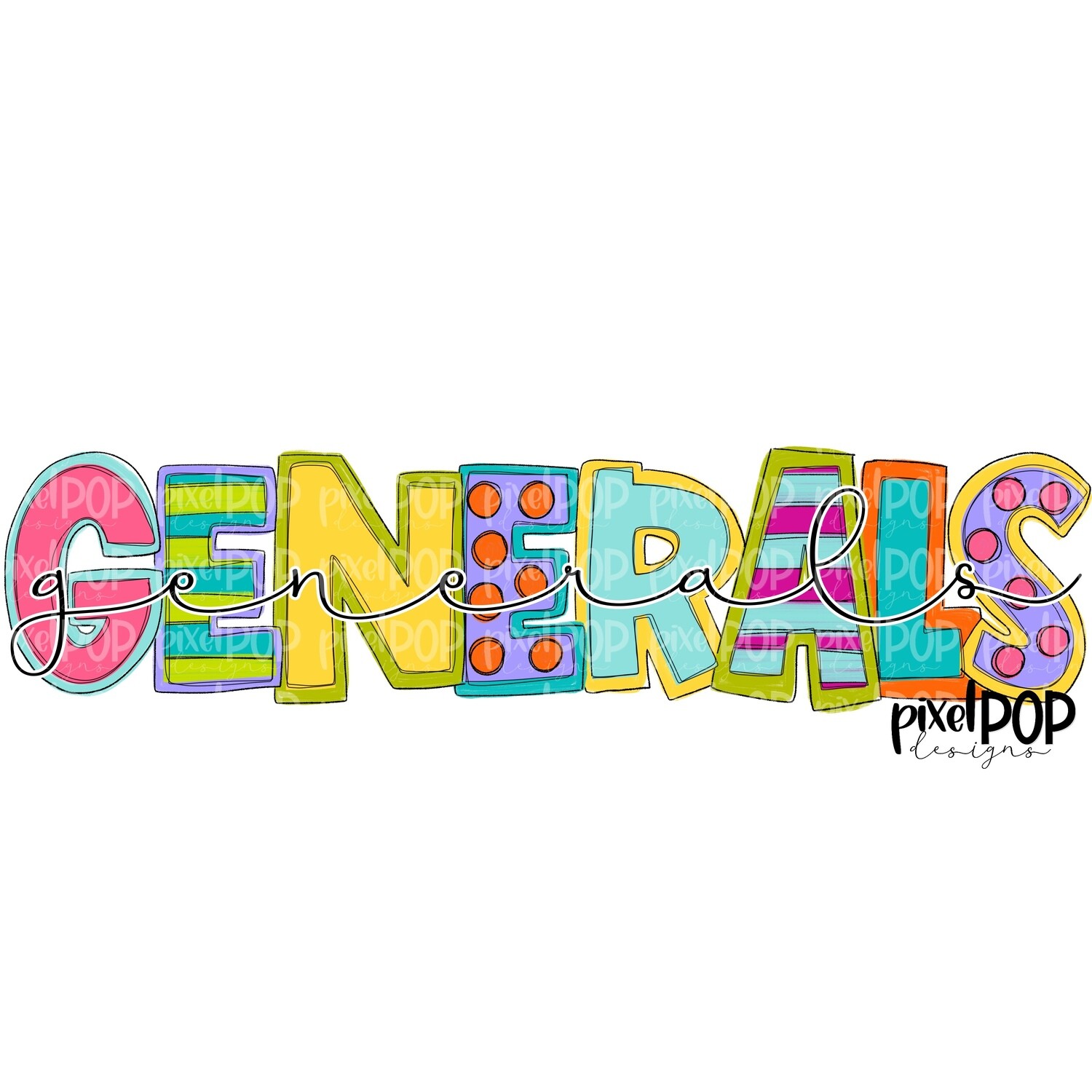 Funky Block and Script Mascots Generals PNG | Team Sublimation Design | Team Spirit Design | Generals Clip Art | Digital Download | Printable Artwork