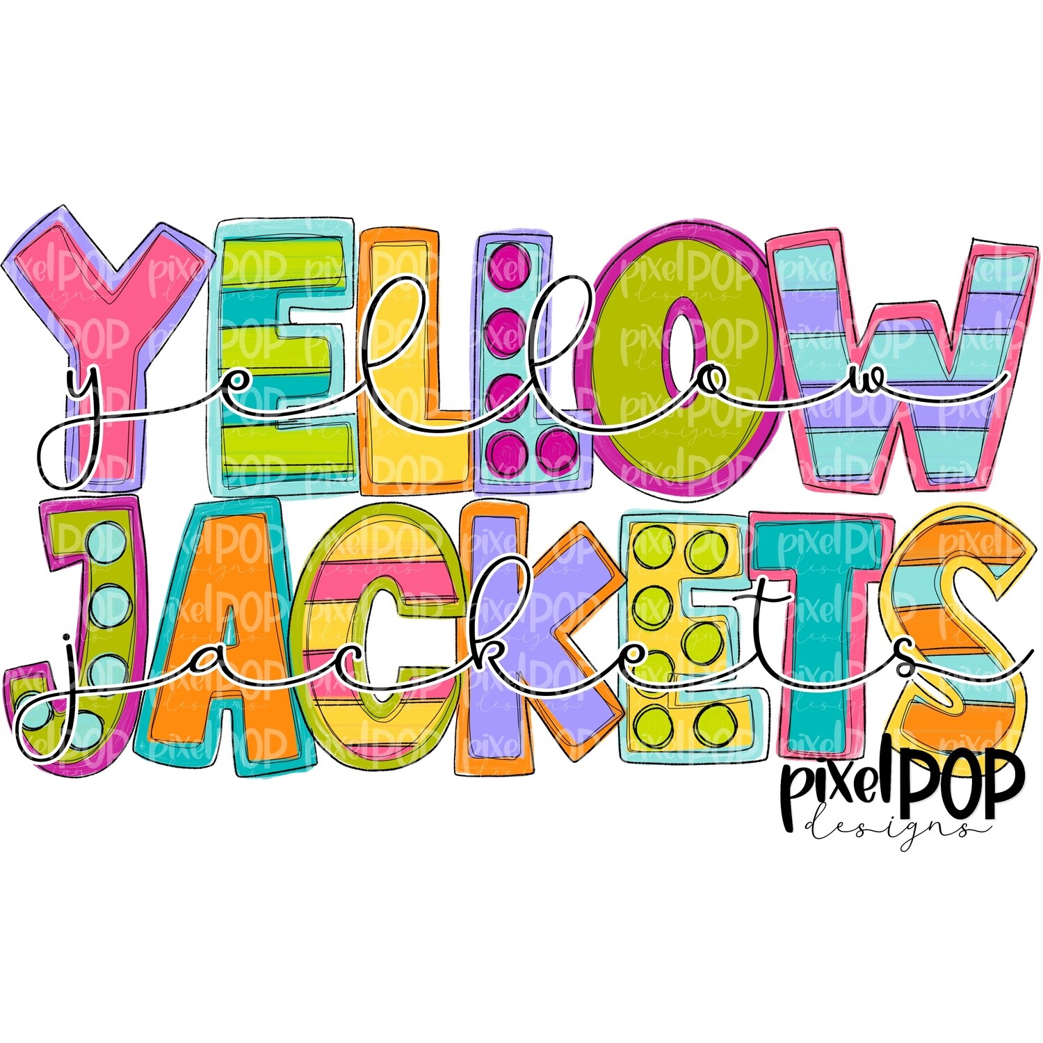 Funky Block and Script Mascots Yellowjackets PNG | Team Sublimation Design | Team Spirit Design | Yellowjackets Clip Art | Digital Download | Printable Artwork