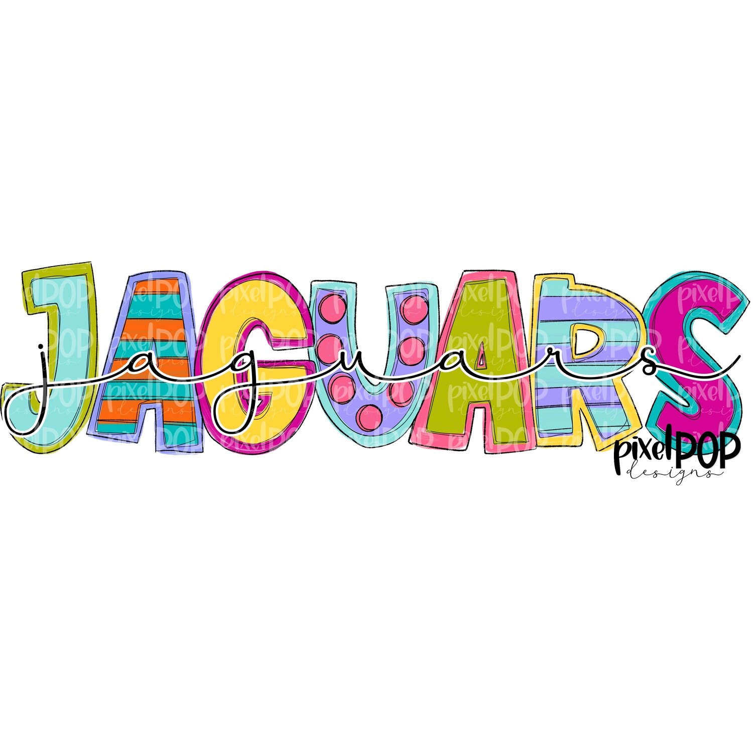 Funky Block and Script Mascots Jaguars PNG | Team Sublimation Design | Team Spirit Design | Jaguars Clip Art | Digital Download | Printable Artwork
