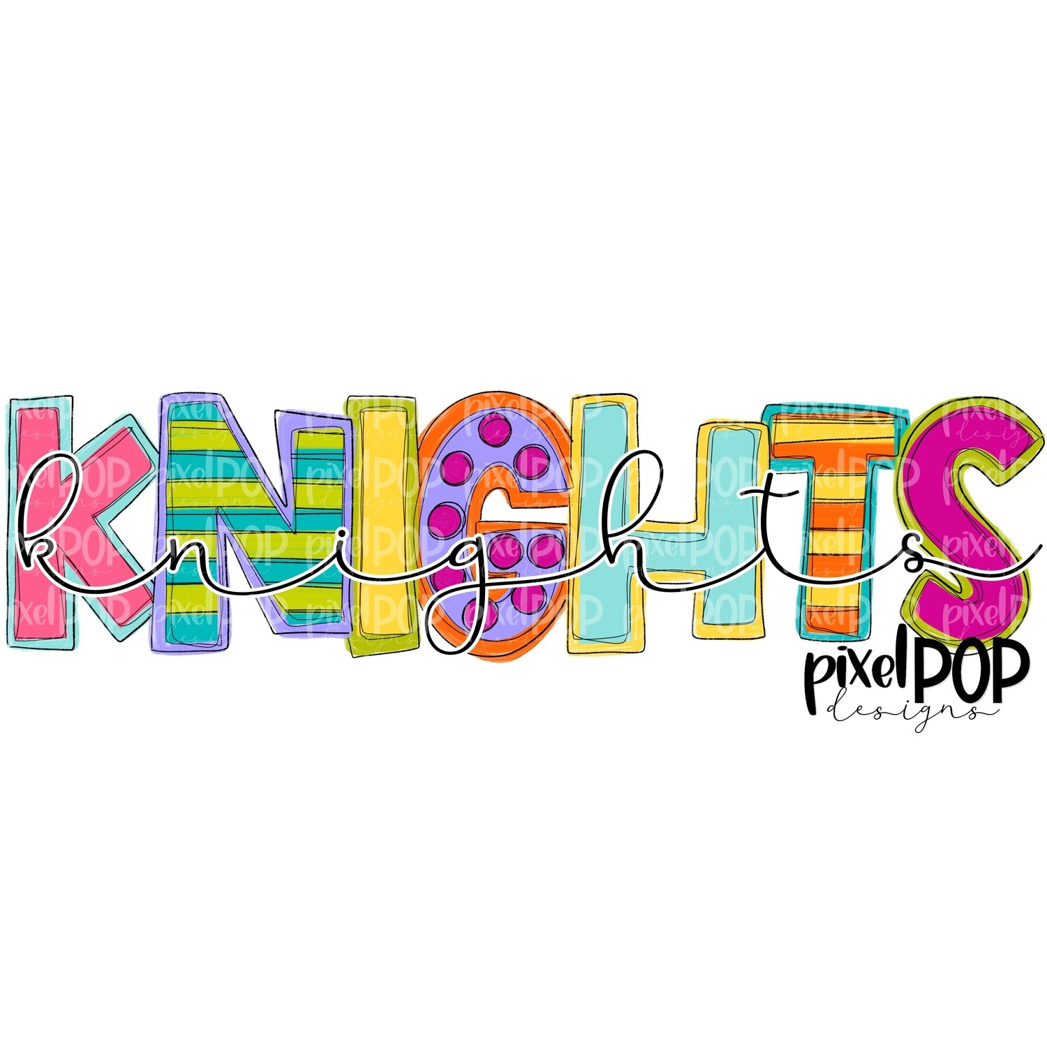 Funky Block and Script Mascots Knights PNG | Team Sublimation Design | Team Spirit Design | Knights Clip Art | Digital Download | Printable Artwork
