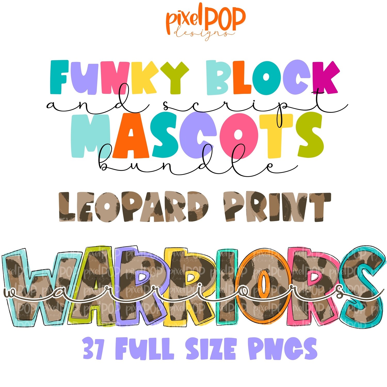 Funky Block + Script Mascots LEOPARD PRINT Bundle - 37 Designs