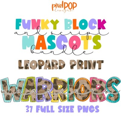 Funky Block + Script Mascots LEOPARD PRINT Bundle - 37 Designs