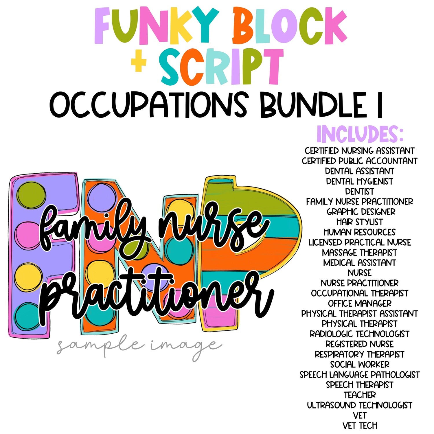 Funky Block + Script Occupations Bundle I - 27 Designs