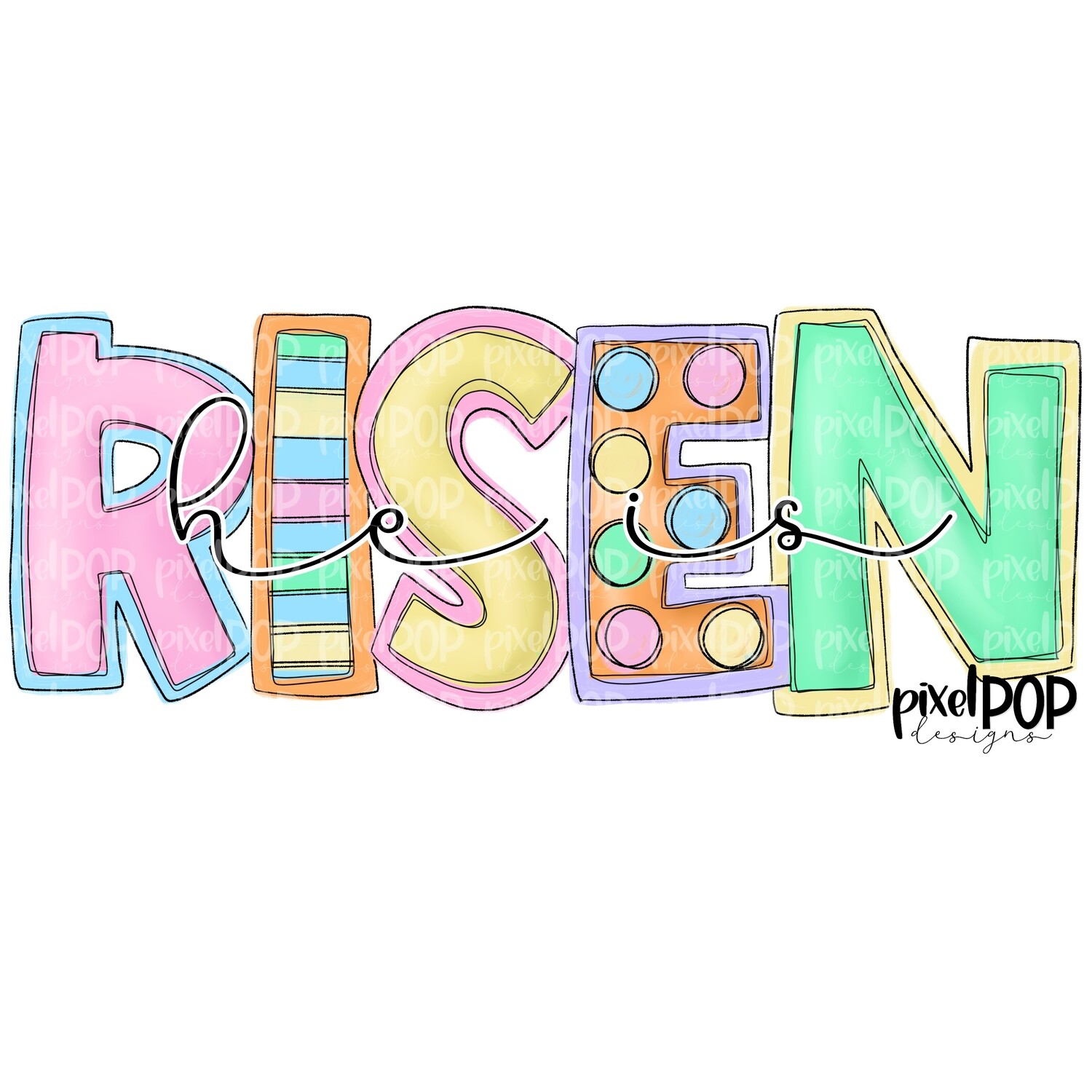 He is Risen Funky Block and Script PNG | Happy Easter | Art | Leopard Brush Strokes | Hand Painted | Digital Background | Printable