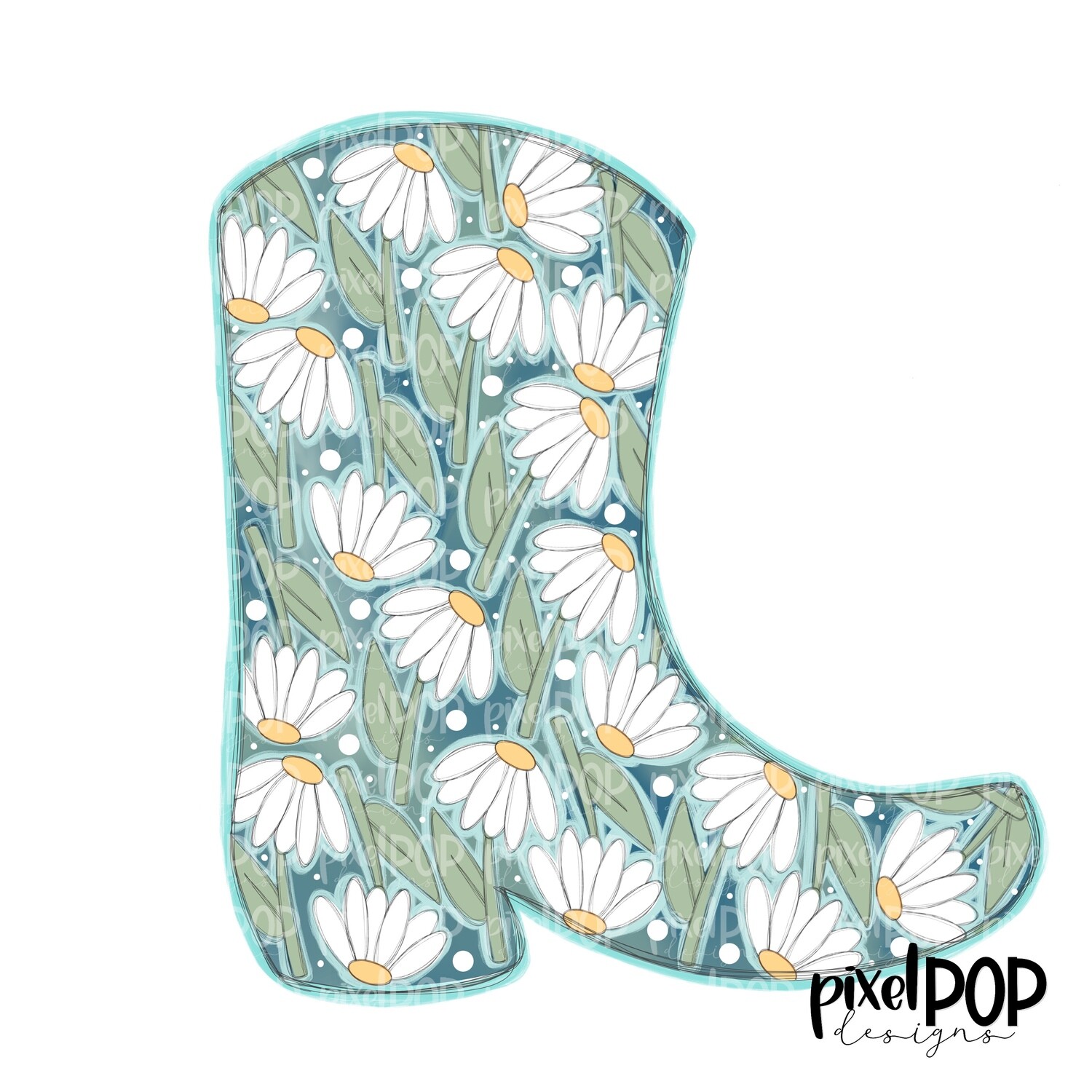 Daisy Cowboy Boots PNG Design | Giddy Up | Cowboy PNG | Rodeo Clip Art | Giddy | Western Digital Art | Printable Art | Digital Download
