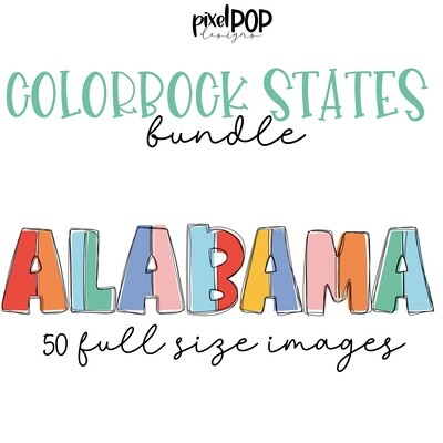 Color Block States Bundle - 50 PNG Files