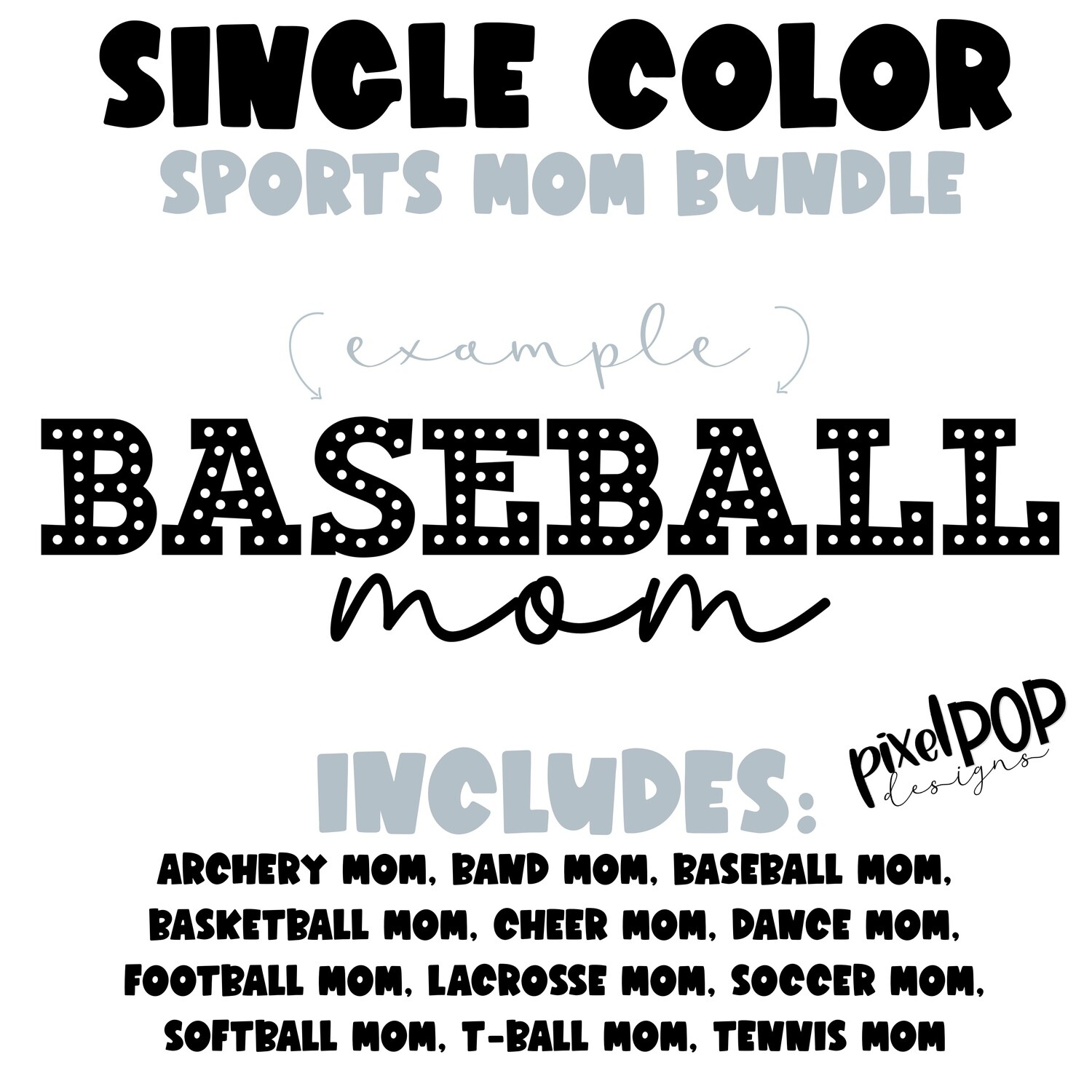 Black (Single Color) Sports Mom Bundle (12 Designs) | Digital Design | Sports Mom | Mom | Sublimation | Digital Download | Printable Artwork