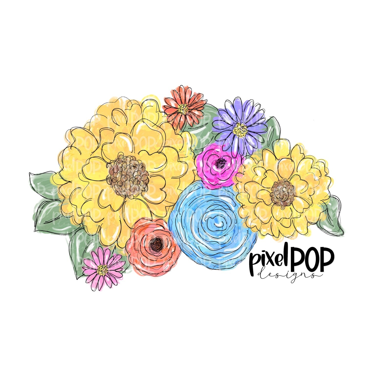 Painted Spring Flowers PNG | Painted Flowers | Spring Flower Sublimation Design | Heat Transfer PNG | Digital Download | Printable Art