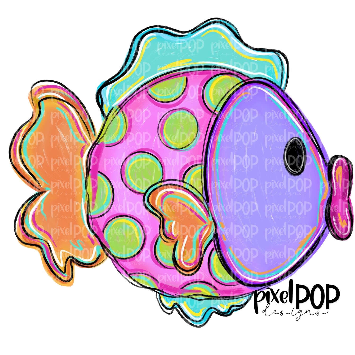 Tropical Polka Dot Fish Girl PNG | Fish | Fish Art | Fish Sublimation | Fish Design | Tropical Fish Clip Art | Fish Doodle | Digital Fish Art