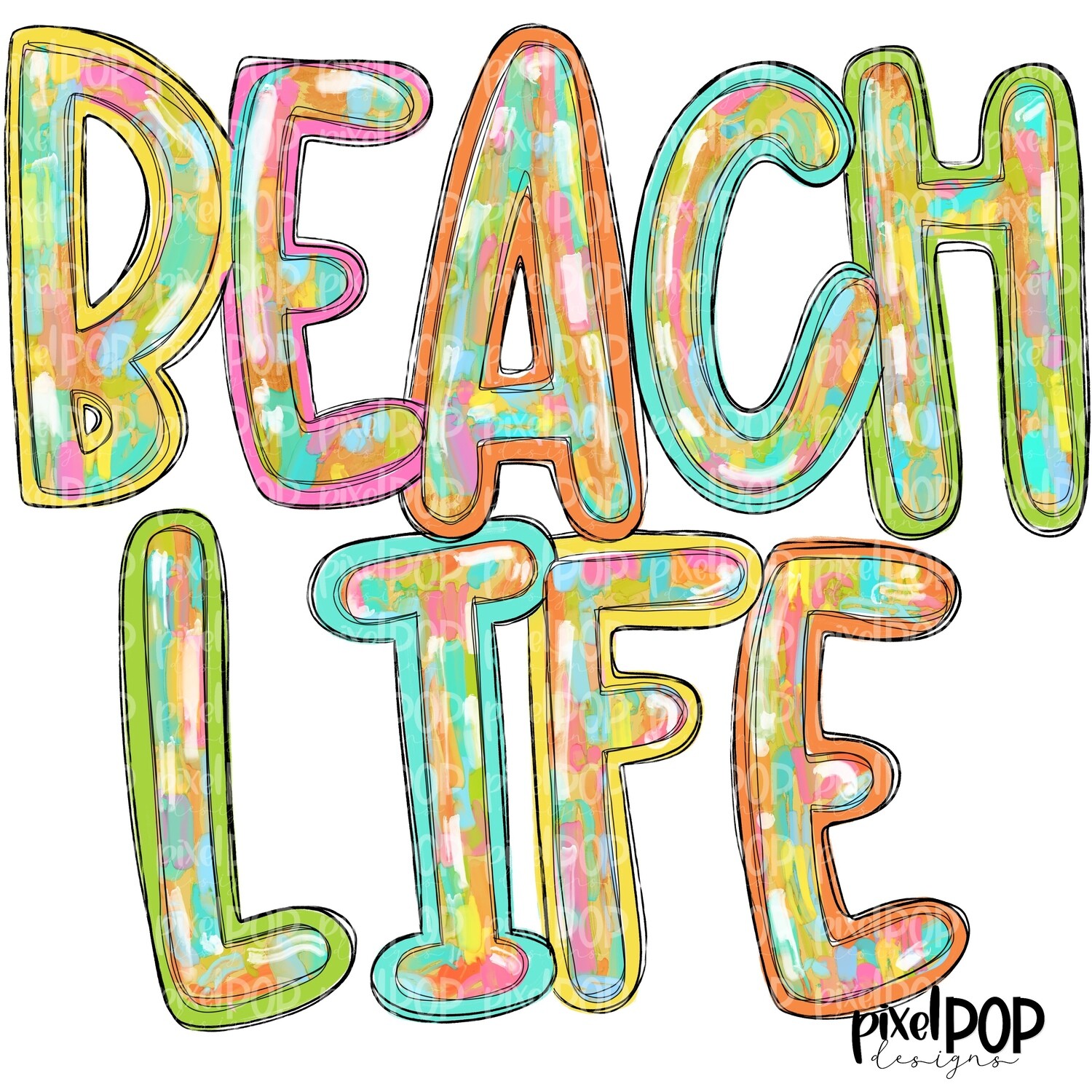 Beach Life Acrylic Strokes PNG | Beach | Summer Design | Sublimation Design | Hand Drawn Art | Digital Download | Printable Art | Clip Art